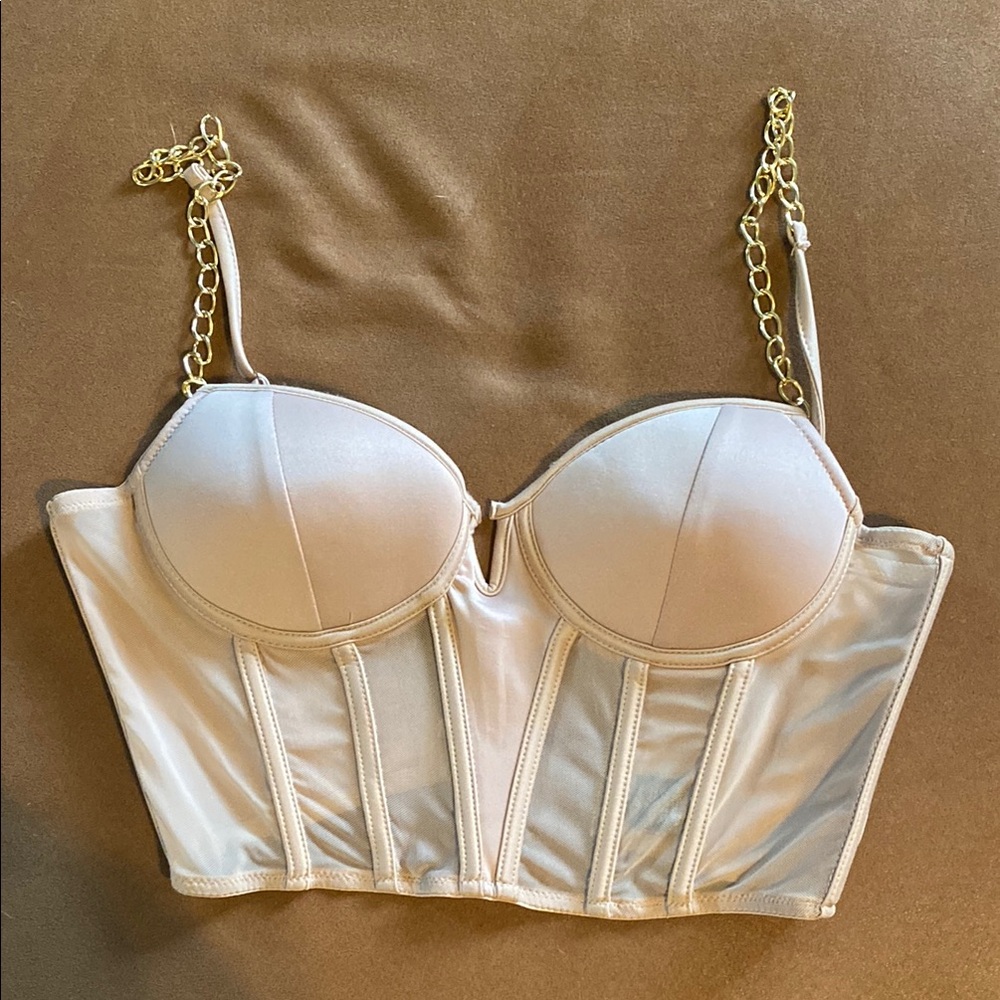 Elegant Cream Corset Bra with Gold Chain Straps